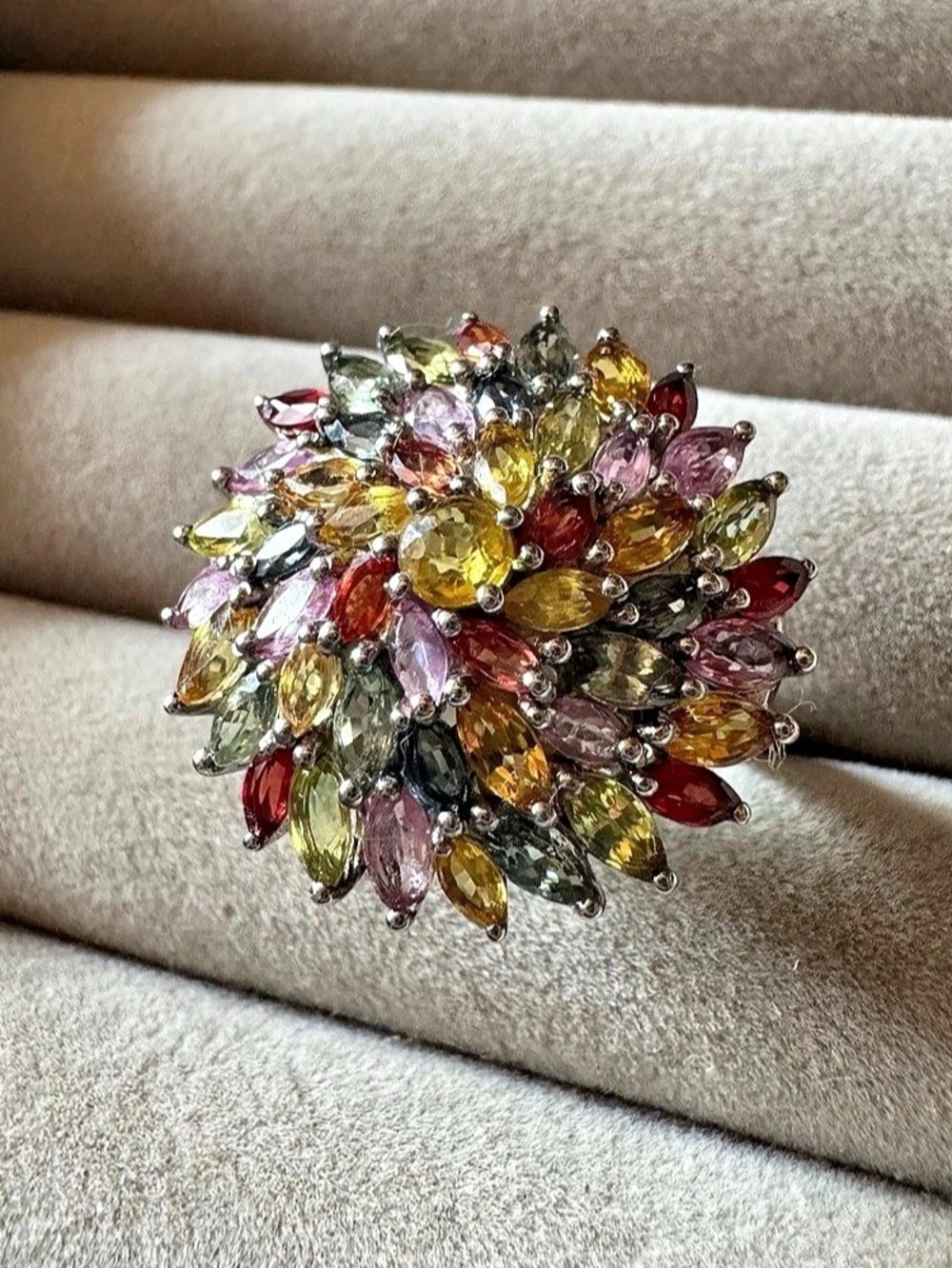 D’Joy 6.30 CTW Natural Multi-Tourmaline Color Burst Bloom Sterling Ring Size 8